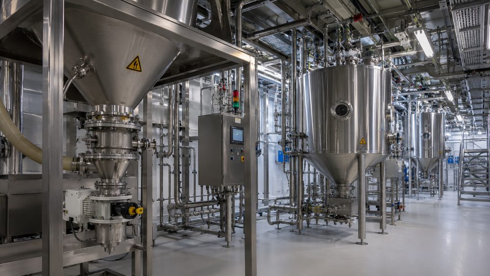 Instalacja procesowa ze stali nierdzewnej do obsługi materiałów sypkich w przemyśle chemicznym