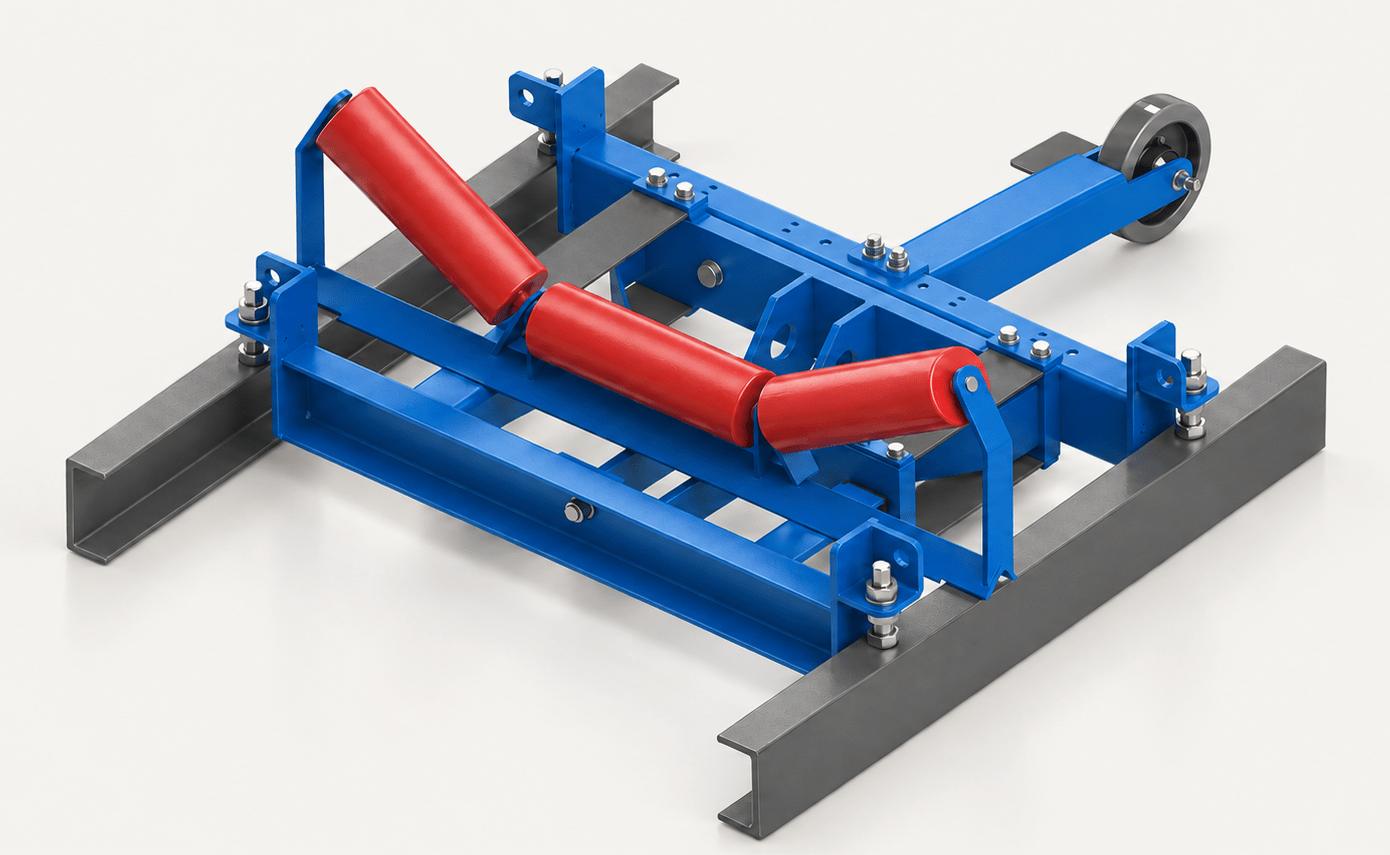 Bandwaage WPC1: Parallelogrammrahmen mit einer Tragrollenstation und Gurtgeschwindigkeitssensor