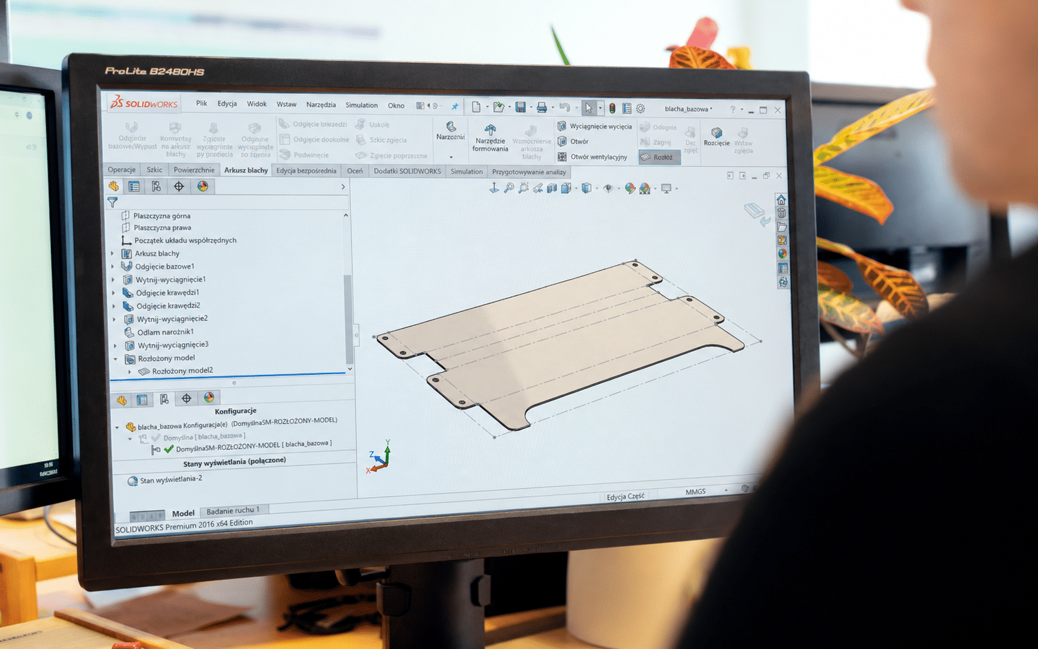 Blechteil in einer 3D-CAD-Software konstruiert